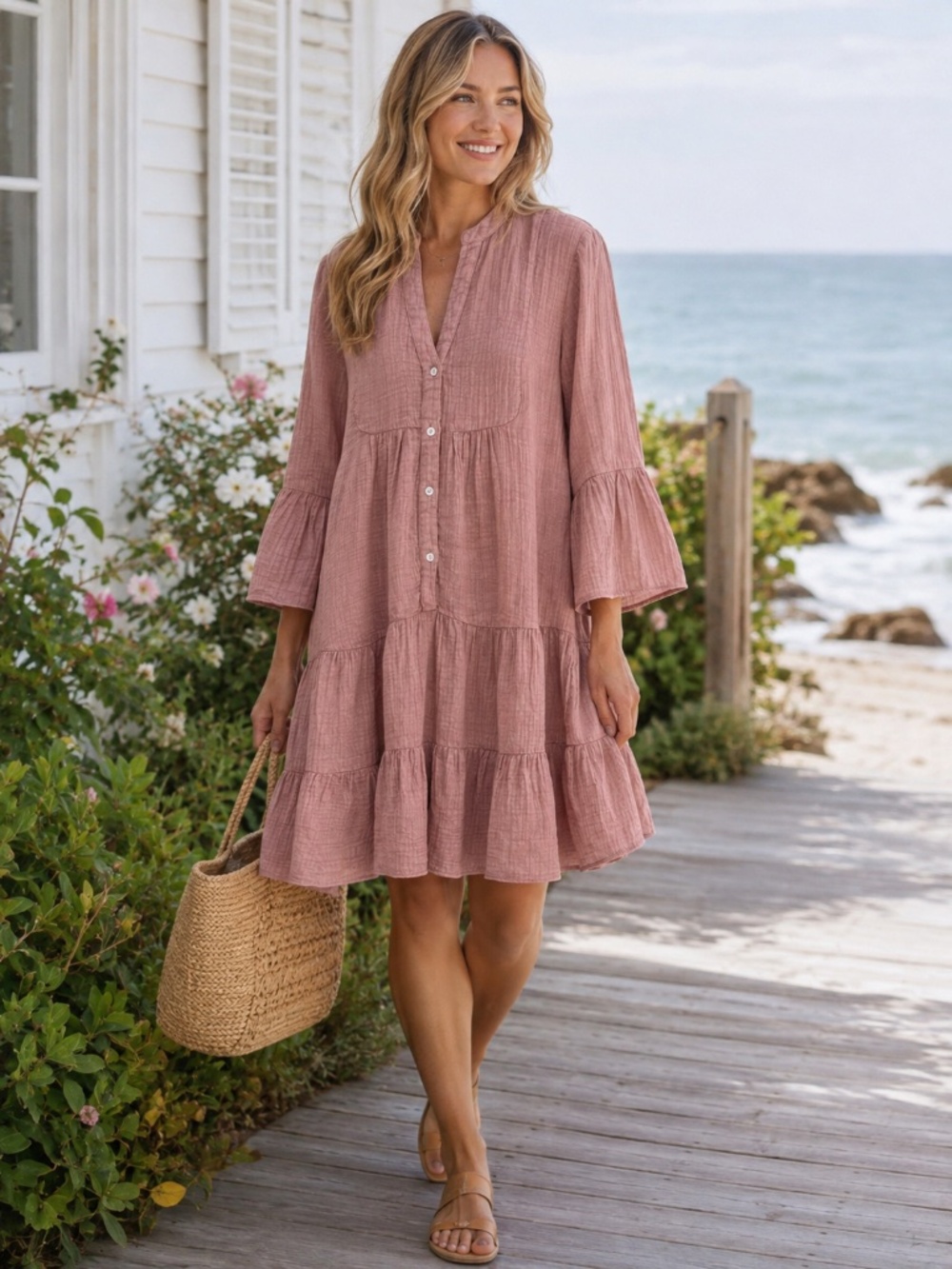 Faherty 100% organic gauzy cotton Kassey Dream dress S pink oversized cottage